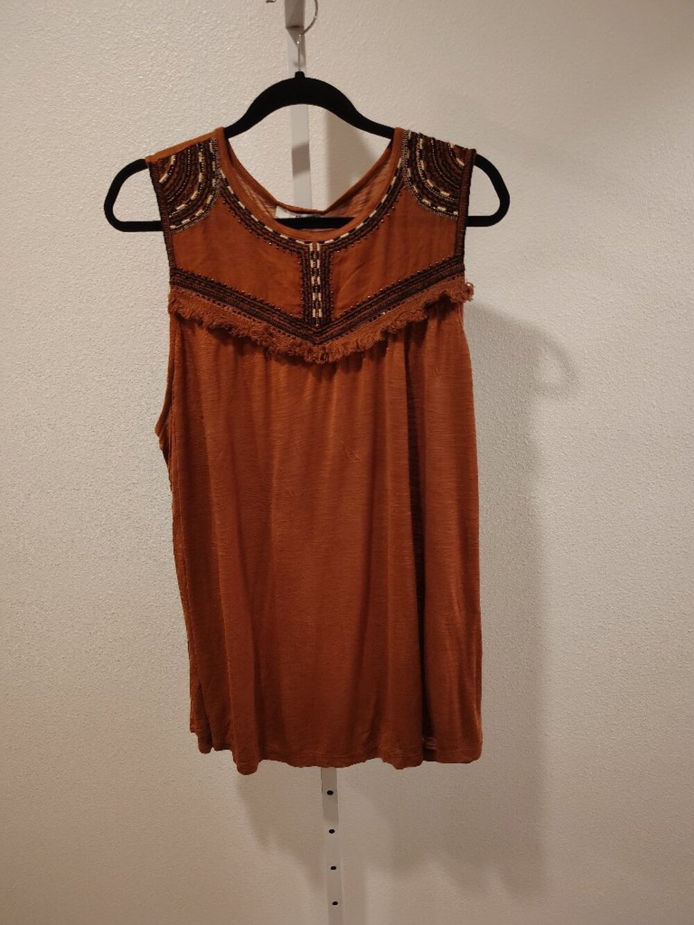 Sonoma Women's Tank Top Size XXL NWT Bohemian Embroidered Fringe Beaded Rayon